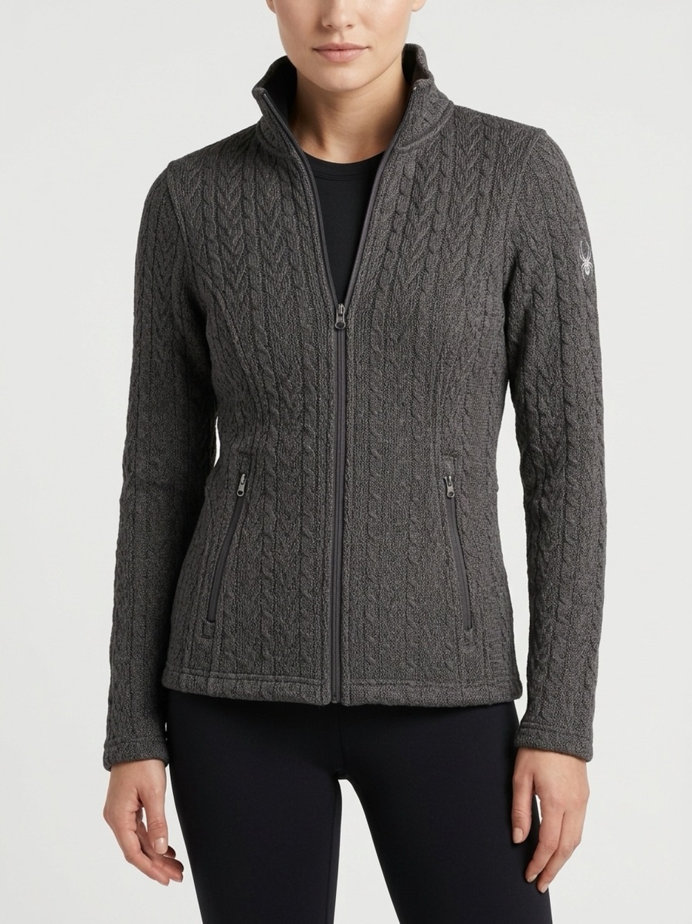 Spyder Waffle Knit Core Sweater Full Zip Fleece Lined Jacket grey S